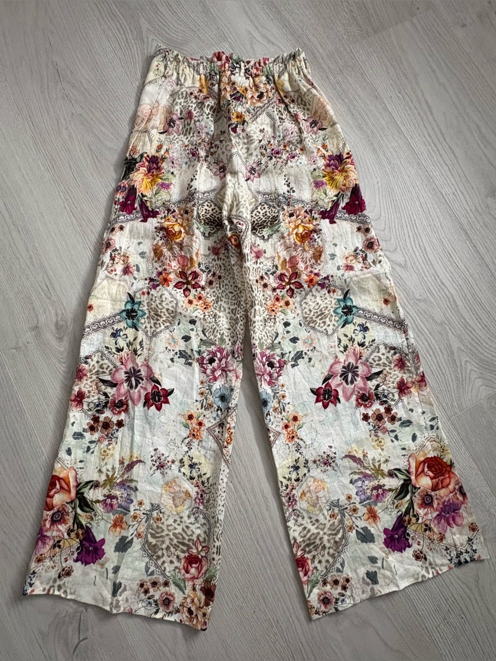Camilla Cream Floral Wide-Leg Paper Bag Waist Palazzo Pants - Picture 2 of 6